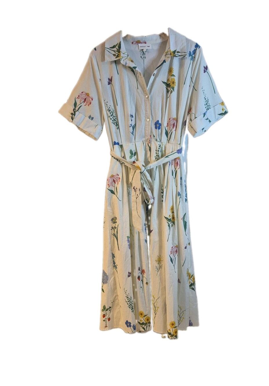 Entro Cotton Maxi Flower tie Dress With Pockets size Large whimsical art